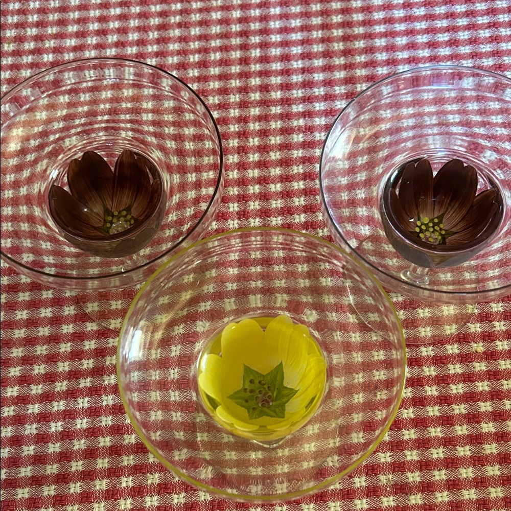 Vintage Floral Coupe Cocktail Glasses Set of 3